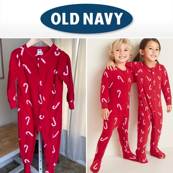 Old Navy Kids Candy Cane Print Performance Fleece Onepiece Unisex Size 2T - Picture 1 of 10